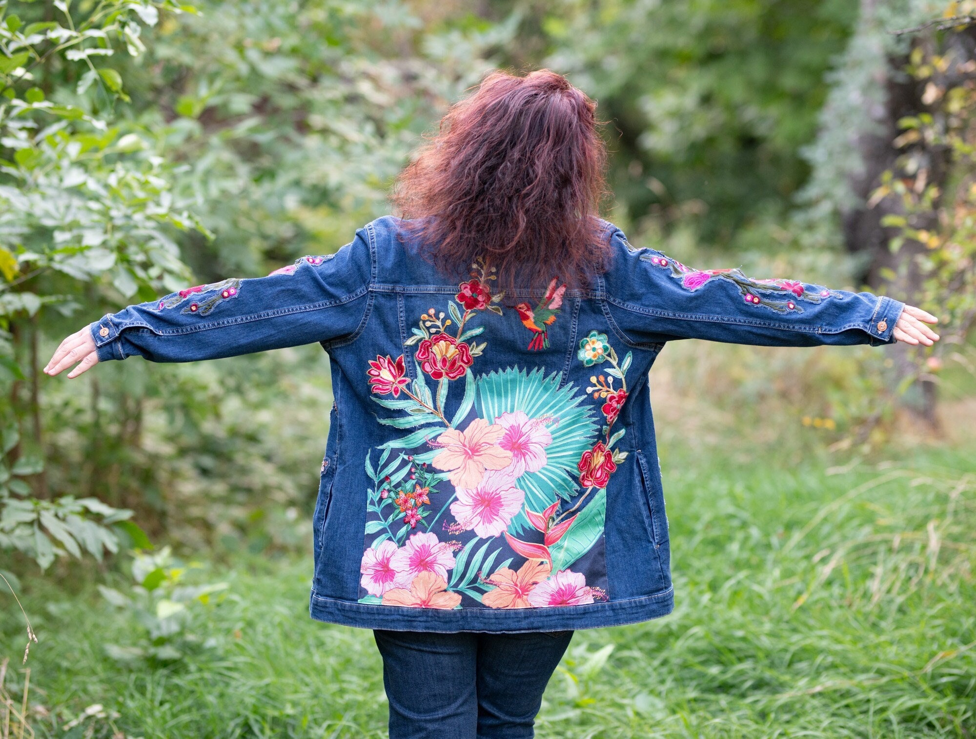 Up-cycled Denim Jacket afternoon Jungle - Etsy