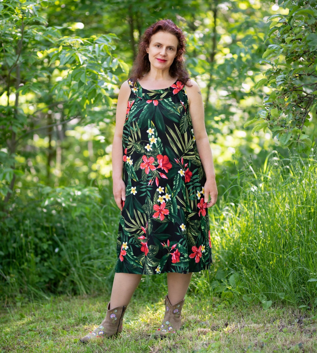 Black Floral Boho Dress, Tropical Print Dress - Etsy