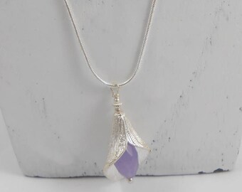 Necklace 925 sterling silver snake chain, Corolla and Alexandrite faceted bead