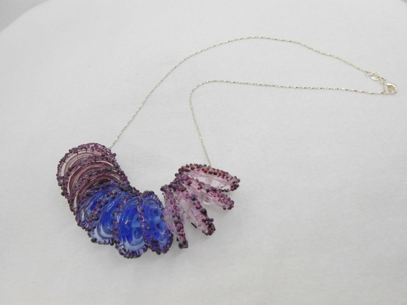 shades of purple flat beads Beautiful necklace snake chain in silver and Murano glass