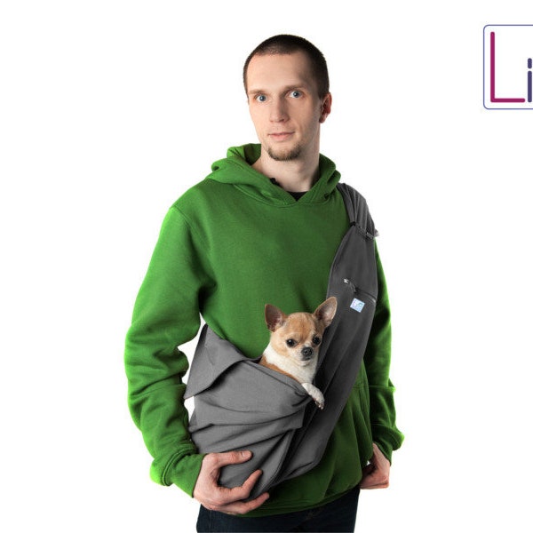 Pet sling SMALL dog sling carrier 100% COTTON grey, puppy sling, pet carrier ||| LileTink