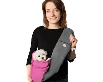 Pet sling SMALL dog sling carrier 100% COTTON grey/pink, puppy sling, pet carrier ||| LileTink