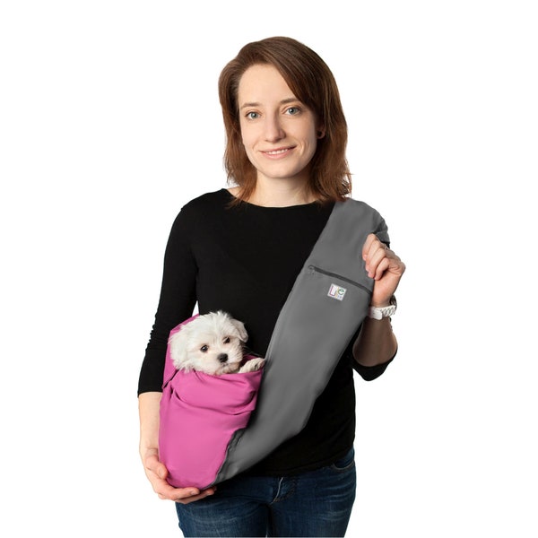 Pet sling SMALL dog sling carrier 100% COTTON grey/pink, puppy sling, pet carrier ||| LileTink