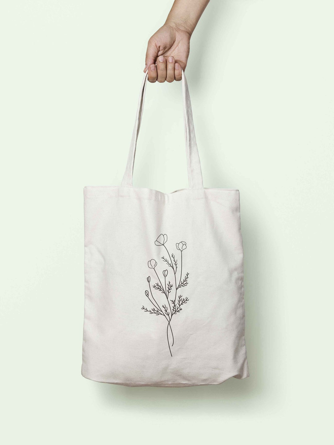 Stem Flower Illustration Tote Bag Long Handles S0628 - Etsy