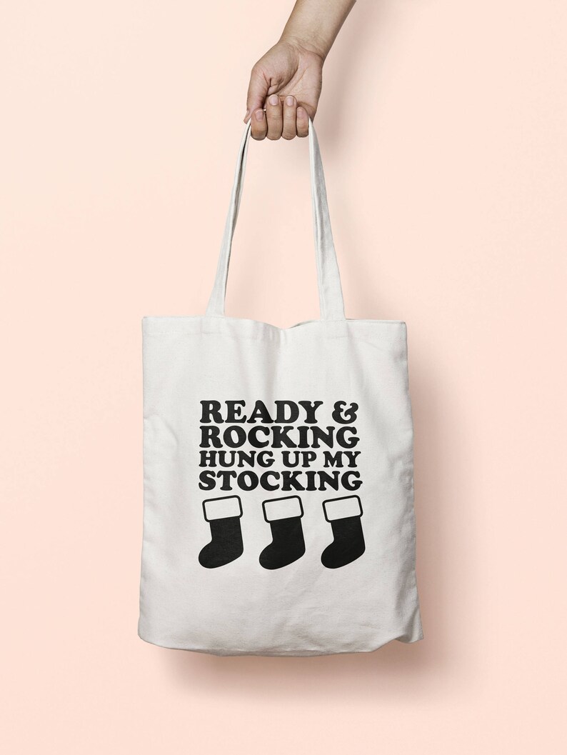 Ready /& Rocking Hung Up My Stocking Tote Bag Long Handles TB1898