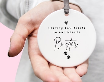 Personalised Leaving Paw Prints In Our Hearts Printed Customisable 3" Ceramic Christmas Bauble Decoration K2902