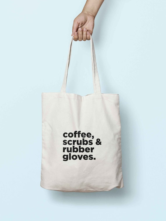 Coffee, Scrubs u0026 Rubber Gloves Tote Bag Long Handles K2890 - Etsy
