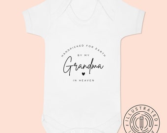 Handpicked For Earth By My Grandma In Heaven unisex short sleeve baby vest babygrow K2847