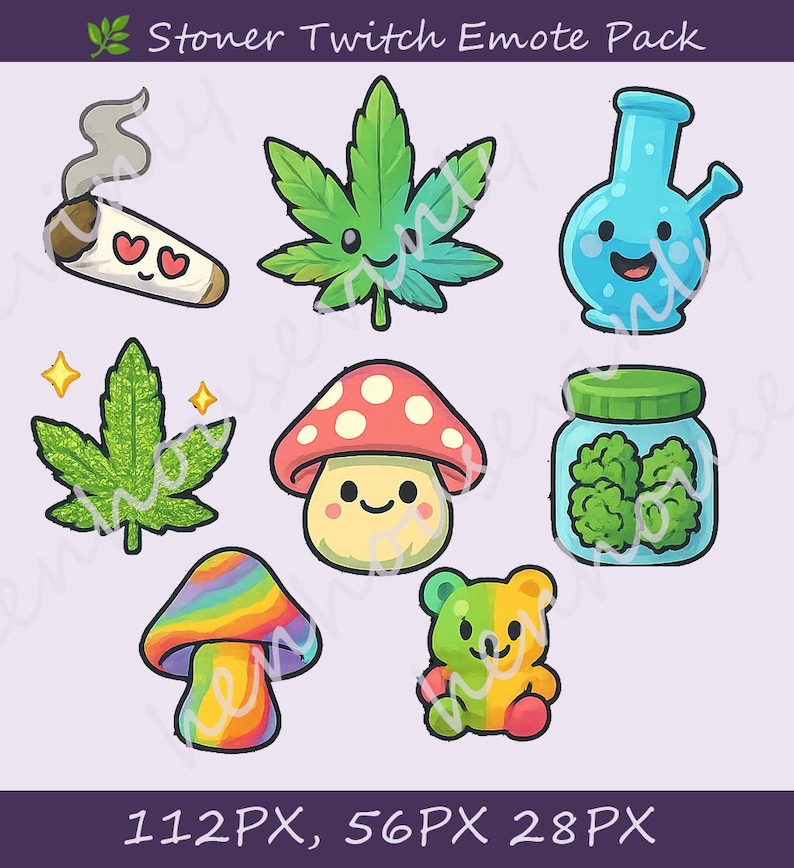 Stoner Twitch Emote Pack – 8 Chibi Weed Emotes – Kawaii 420 Vibes – PNG ...