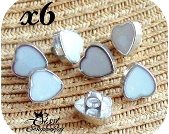 LOT 6 BOUTON FORME COEUR STRASS A COUDRE COUTURE 13mm LAYETTE GILET TRICOT NEUF