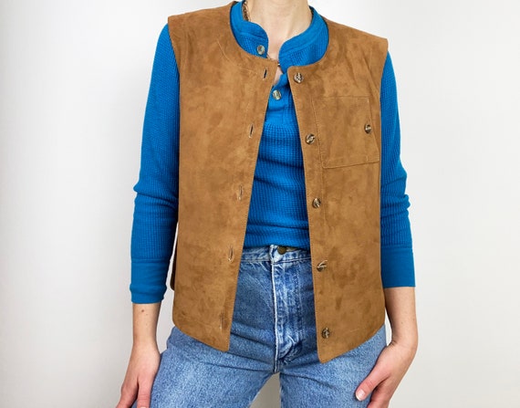 Vintage Gloria Sachs Tan Brown Suede Vest, SMALL,