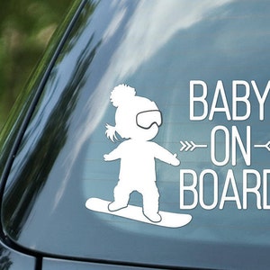 Baby on board sign, GIRL on snowboard,  snowboarding girl, vinyl on decal paper, car decal, kid on board