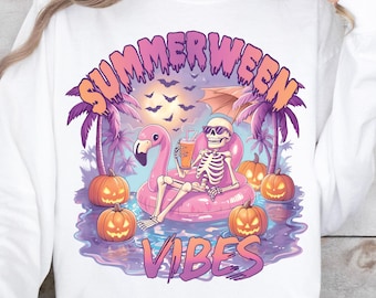 Summerween png, Summerween clipart, Skelett på flamingoflott, Halloween png, omedelbar nedladdning, digital nedladdning