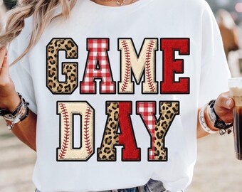 Game Day png, sideline social club, leopard red gingham print college letters baseball mom png, Digital Download