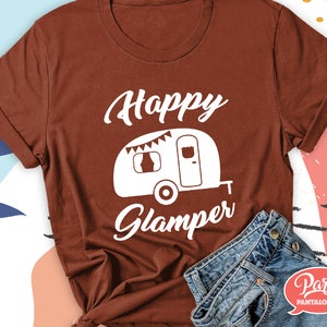 Happy Glamper SVG. Diseño para campistas, aventureros, verano. Termoadhesivo, sublimación, blogs, álbumes de recortes, camisetas, tazas, bolsos de mano, arte mural, etc.