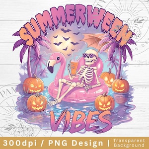 Summerween png, summerween clipart, Skeleton on flamingo float, Halloween png, instant download, Digital Download