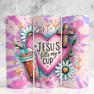 Tumbler sottile da 20 once con versetto della Bibbia cristiana, design a sublimazione, download digitale, Gesù riempie la mia tazza