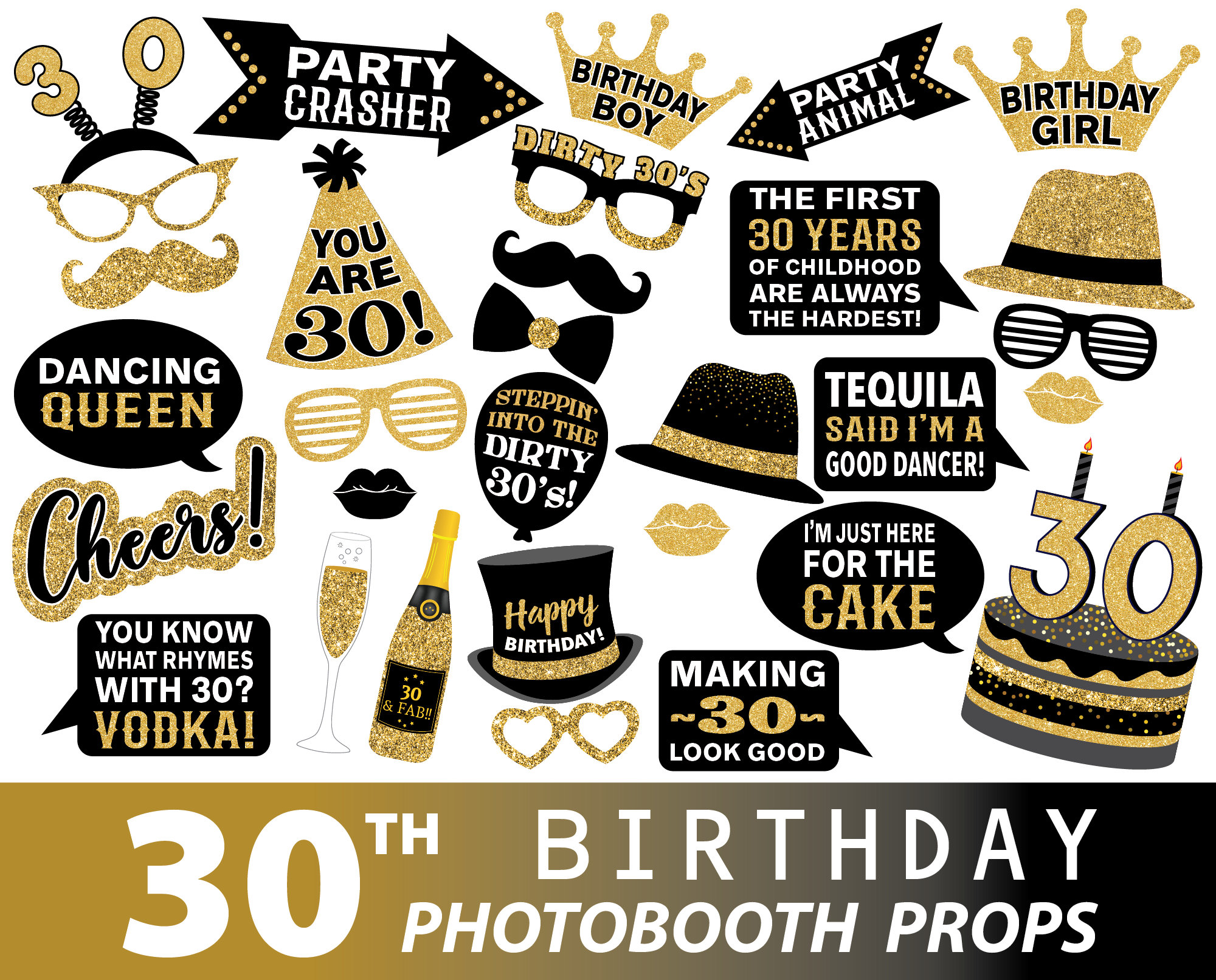 VINFUTUR 35 pz Photo Booth Compleanno 30 Anni Gadget Foto Props