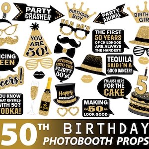 50th Birthday photo booth props, black gold photography props for birthday, digital download, instant download, photography, birthday party