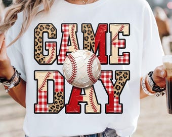 Game Day png, sideline social club, leopard print college letters red gingham baseball mom png, thick paint png, Digital Download