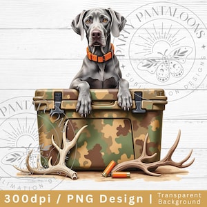Hunting Dog Cooler PNG, Hunter Camo Weimaraner PNG, Summer Outdoor Camping Sublimation Design
