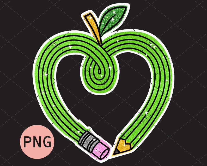 Pu&ograve; includere: Una matita verde glitter a forma di mela con una gomma rosa e una punta gialla. La matita ha la forma di un cuore.