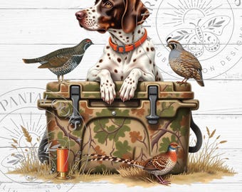 German Shorthaired Pointer PNG,Hunting Dog Cooler PNG, Hunter Camo German Shorthaired Pointer PNG, Summer Outdoor Camping Sublimation Design