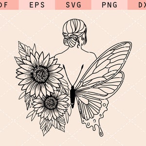 Borboleta svg, girassol svg, clipart de borboleta, tatuagem de borboleta, girassol svg, girassol png, girassol borboleta svg, girassol clipart