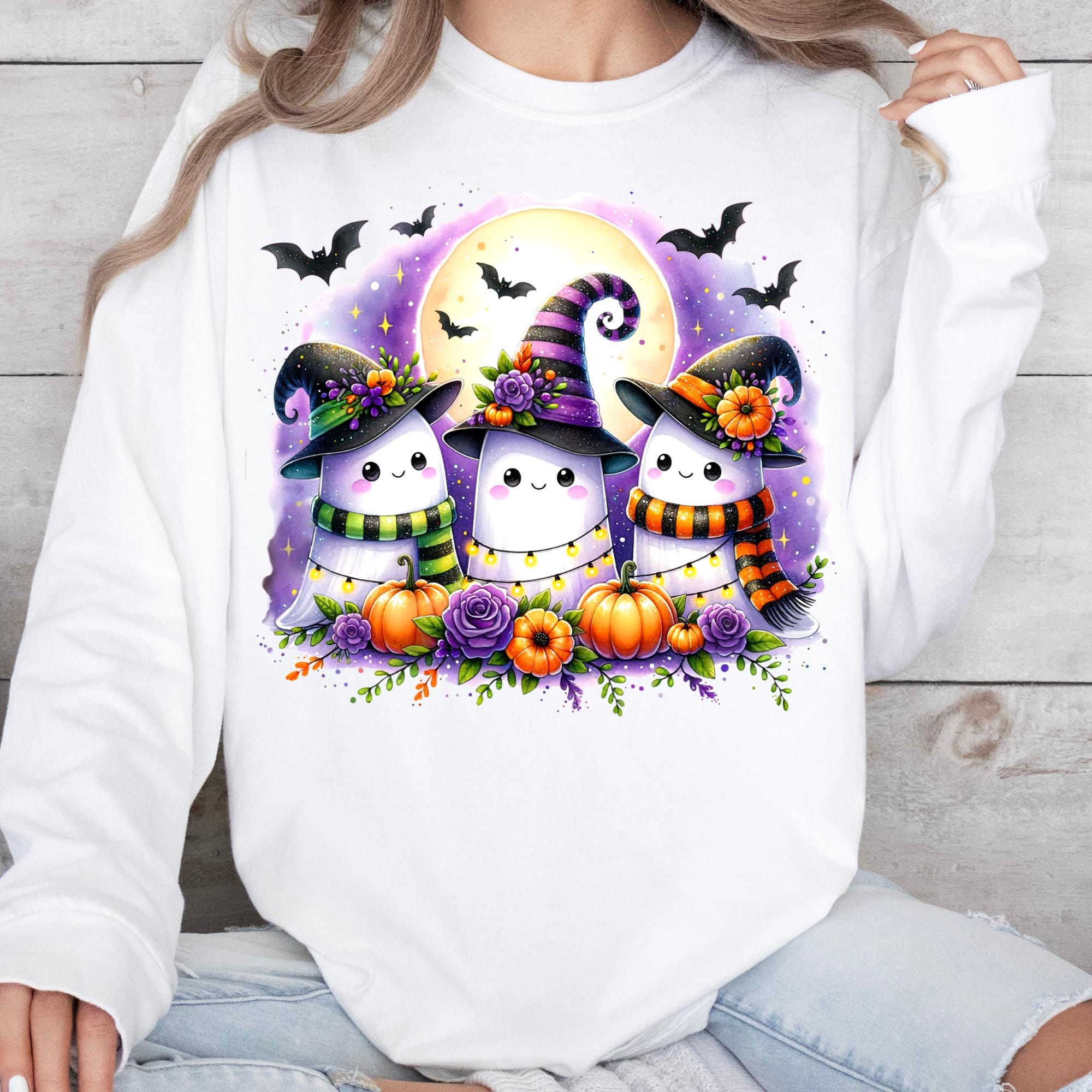 Cute Ghost Halloween PNG, Floral Ghost Sublimation Design, Fall PNG ...