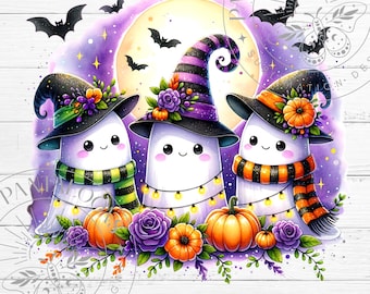 Cute Ghost Halloween PNG, Floral Ghost Sublimation Design, Fall PNG, Spooky png, Autumn Png, Instant Download