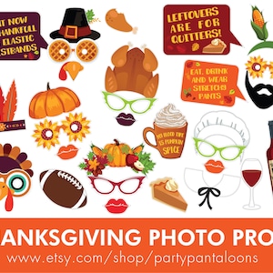 Thanksgiving photo booth props.   Quick and easy DIY photo booth props easily downloadable for whole family to enjoy at Thanksgiving dinner.