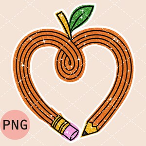 Pu&ograve; includere: Una matita a forma di cuore con una gomma rosa e una foglia verde in cima. La matita &egrave; fatta di glitter arancione e ha una punta dorata.