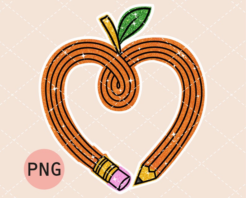 Pu&ograve; includere: Una matita a forma di cuore con una gomma rosa e una foglia verde in cima. La matita &egrave; fatta di glitter arancione e ha una punta dorata.