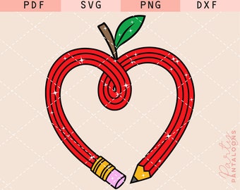 Apple Pencil, matita svg, mela svg, insegnante mela svg, ritorno a scuola svg, insegnante svg, scuola svg, ornamento per insegnanti, clipart di mela