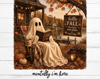 Summerween Ghost Png, Mentally I am Here Sublimation Design, Trendy Halloween Lover Shirt Design, Funny Fall Png