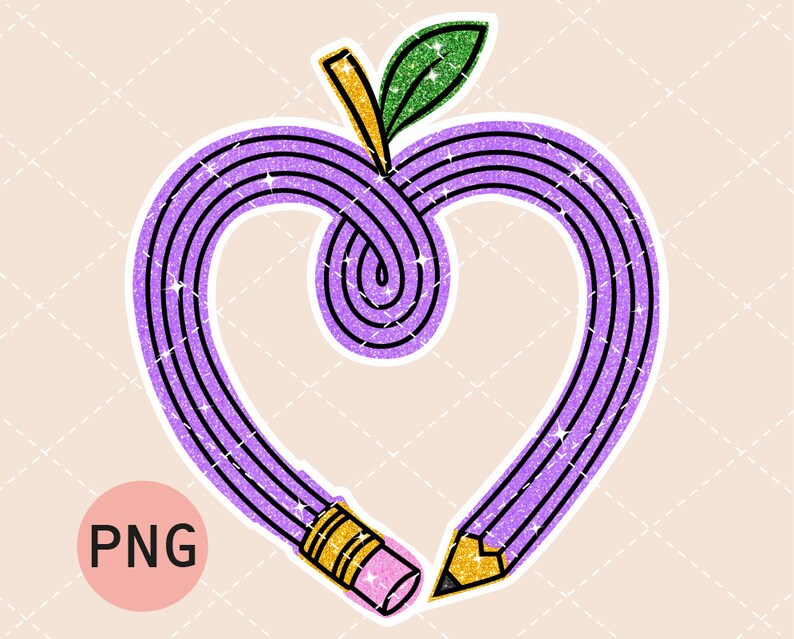Pu&ograve; includere: Matita viola con glitter a forma di cuore con una foglia verde in cima. La matita ha una gomma rosa e una punta dorata.