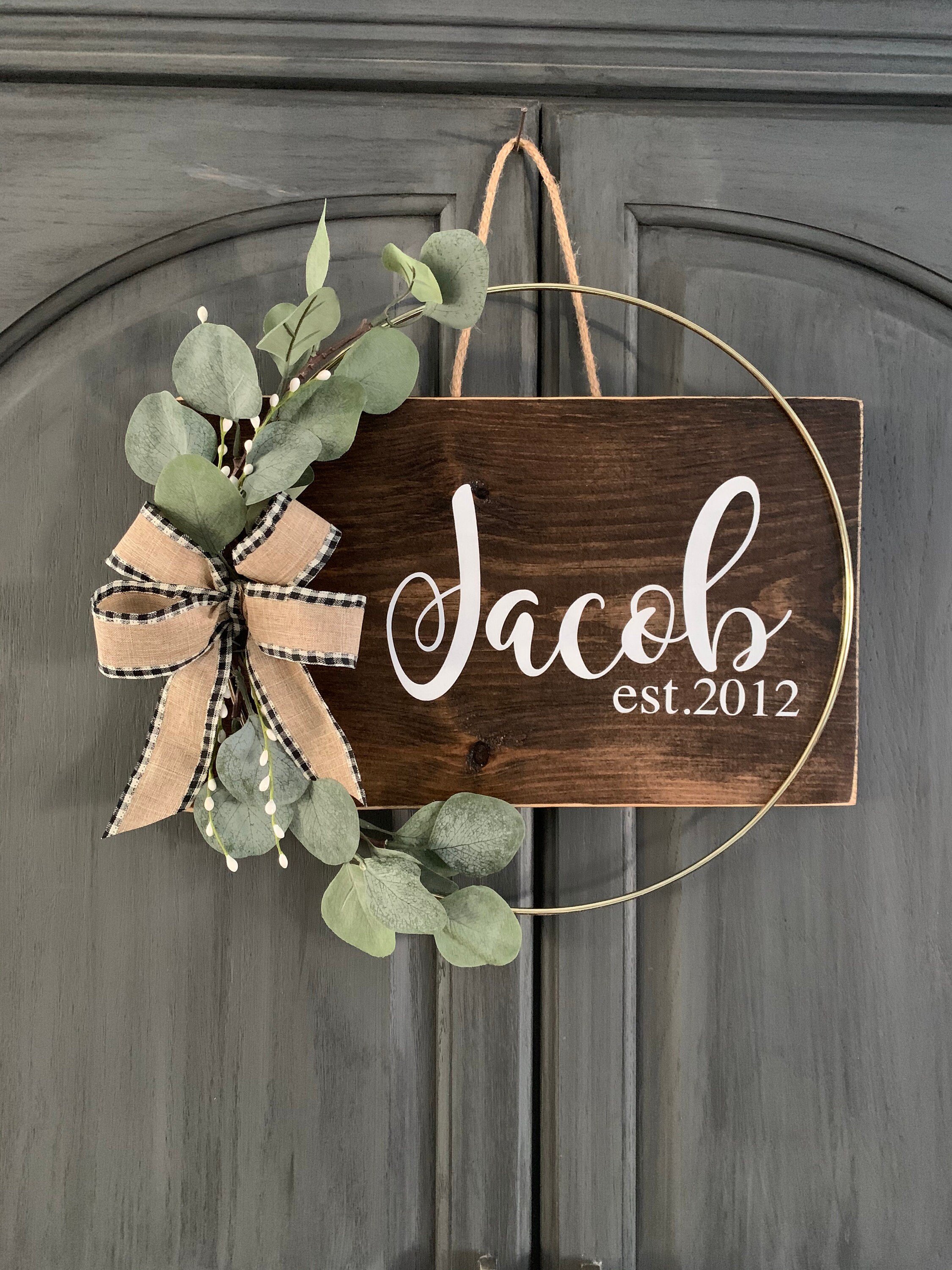 Personalized Door Hanger Last Name Door Sign Gold Ring Sign Etsy