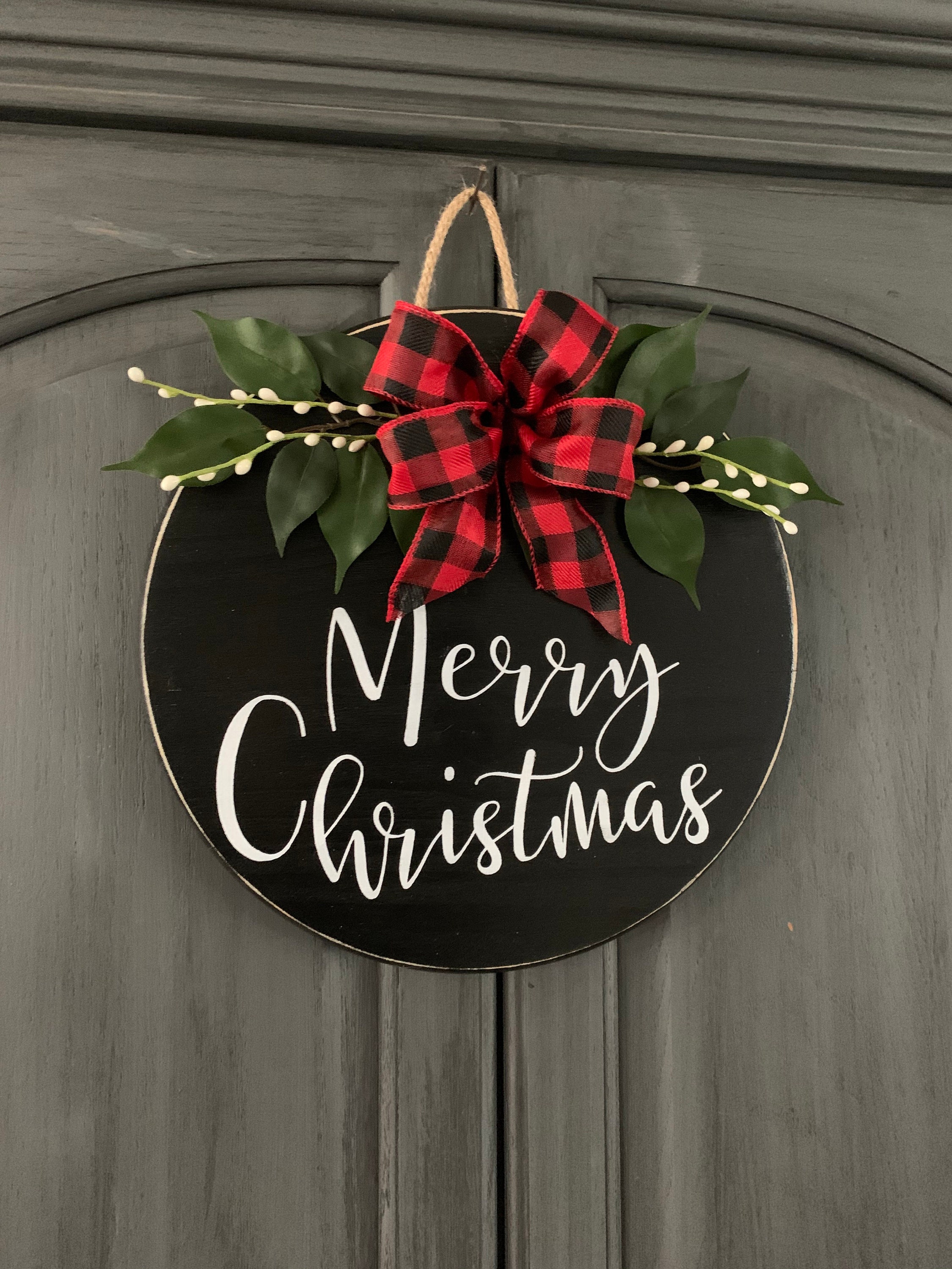 Holiday Door Hanger Wood Sign | Christmas Decor Buffalo Plaid Door Hanger| Custom Door Hanger| Christmas Door Hanger| Door Sign