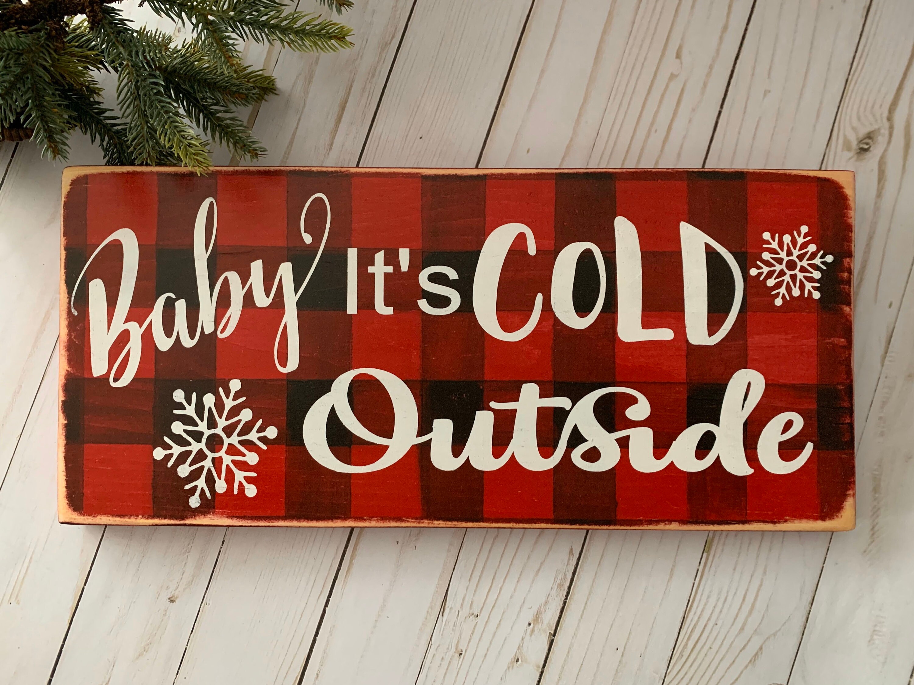 Baby Its Cold Outside Plaid Wood Sign Buffalo Plaid Sign | Etsy