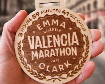 Personalisable Wooden Marathon Running Medal // Laser Engraved // Customisable // Gift