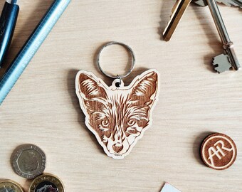 Personalisable Wooden Fox Animal Keyring // Laser Engraved Keychain // Sustainable Birch Plywood // By Andy Rogerson