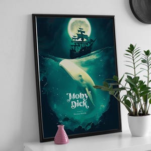 Moby Dick Poster | Herman Melville Book Print | Vintage Whale Illustration | Classic Literature Wall Art | Nautical Home Décor