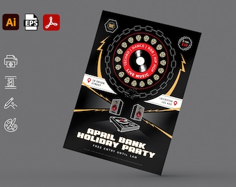 Editable Club Flyer Template: Urban Rave, DJ Event (Ai, EPS, PDF Files Included)