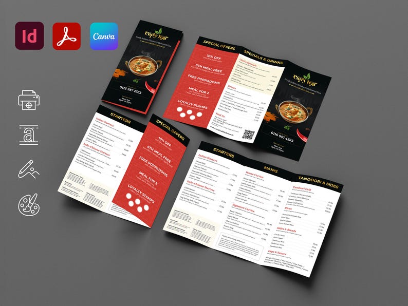 Indian Restaurant Menu Template: A4 Trifold Brochure (canva & Indesign ...