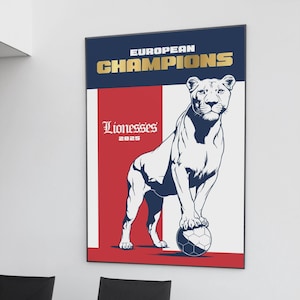 Lionesses Poster | England Women’s Football Wall Art | European Champions 2025 Print | Girls Football Décor