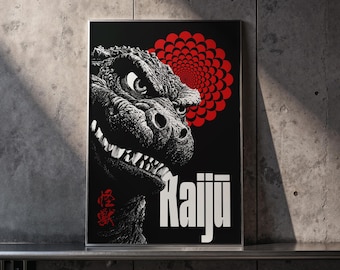 Kaiju Poster | Japanese Monster Wall Art, Monochrome Illustration (Print)