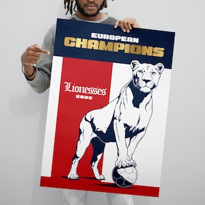 Lionesses Poster | England Women’s Football Wall Art | European Champions 2025 Print | Girls Football Décor