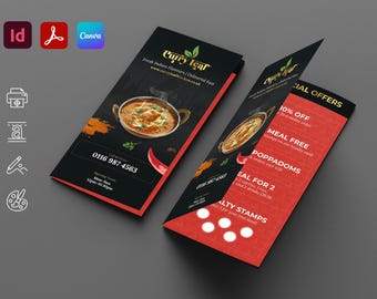 Indian Restaurant Menu Template: A4 Trifold Brochure (Canva & InDesign Editable Layout)