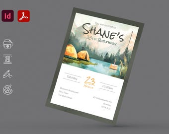 Modern Birthday Invitation | Editable PDF | InDesign Template | Outdoor Party Invite