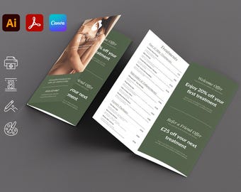 A4 Clinic Tri-Fold Brochure Template: Beauty Spa, Editable in Illustrator & Canva